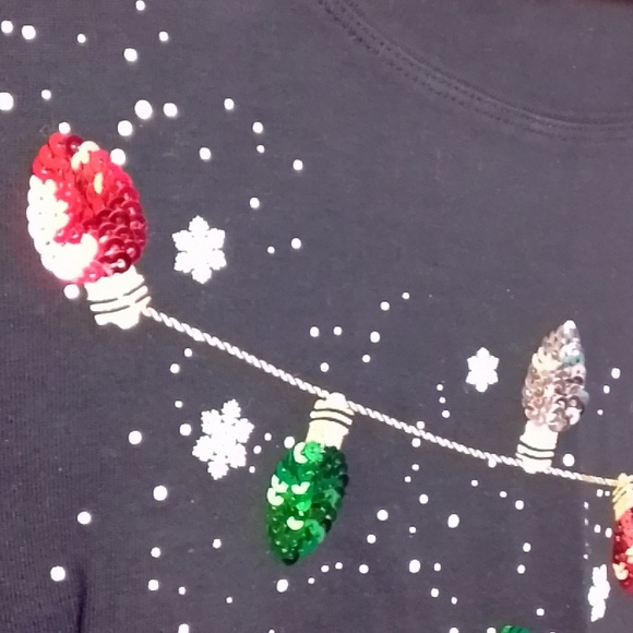 Karen Scott sequin Christmas lights and snow flake long sleeve shirt black large - Picture 3 of 6